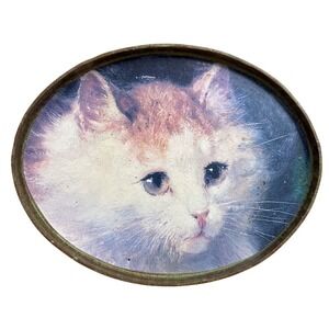 1995 Clay Art San Francisco Decoupage Art Fluffy Cat‎ Vanity Tray